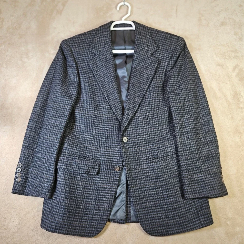 Vintage Bill Blass Wool Houndstooth Sport Coat Blazer Mens 36R Made in USA